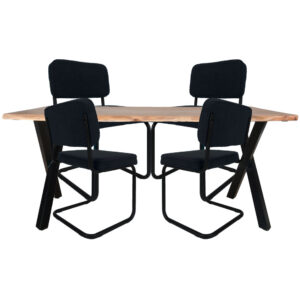 Set - Eettafel Pluma 180 cm + 4 x Eetkamerstoel Brooks - Black