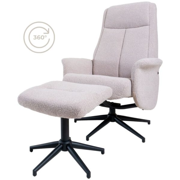 Relaxfauteuil Bindy + Hocker - Bouclé - Naturel