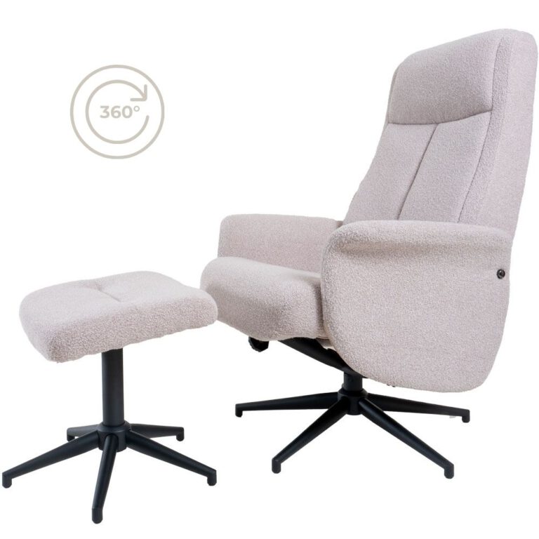 Relaxfauteuil Bindy + Hocker - Bouclé - Naturel