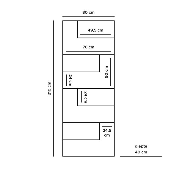 Vakkenkast Huub Zwart Mangohout 210 x 80 cm - Roomdivider