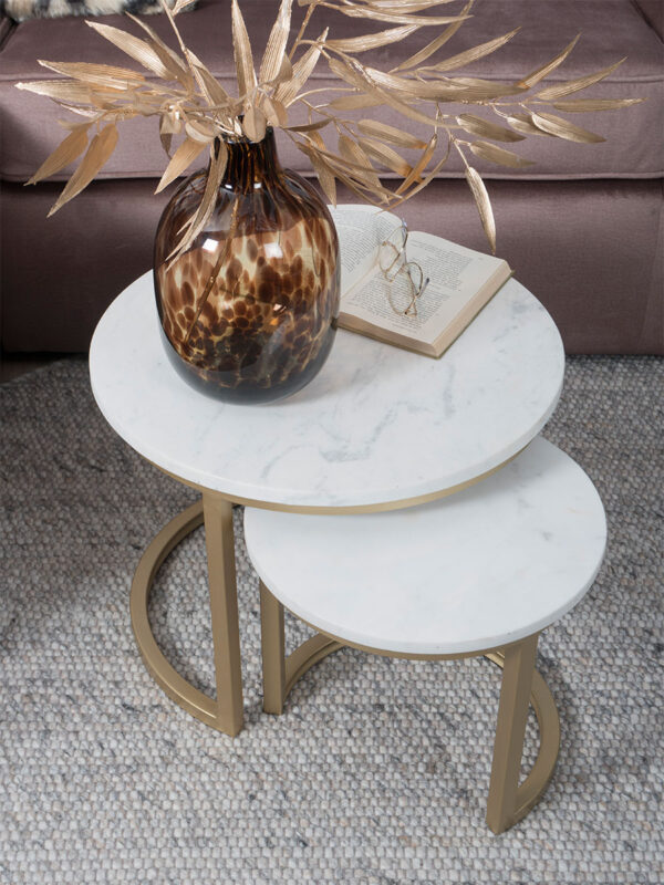 Salontafel Jasmin Marmer - Set van 3 - Wit/Goud